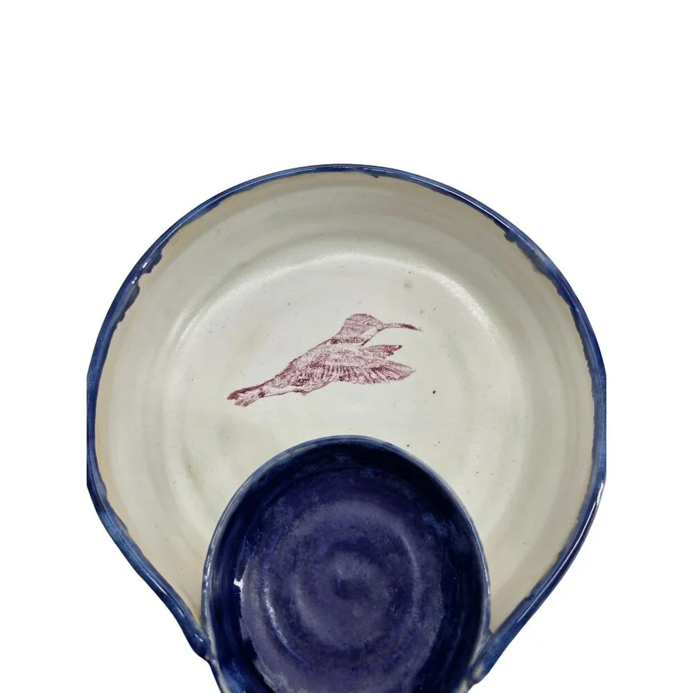 Hummingbird Ceramic Serving Bowl With‎ Built-In Dip Cup by Cindy Gilbride